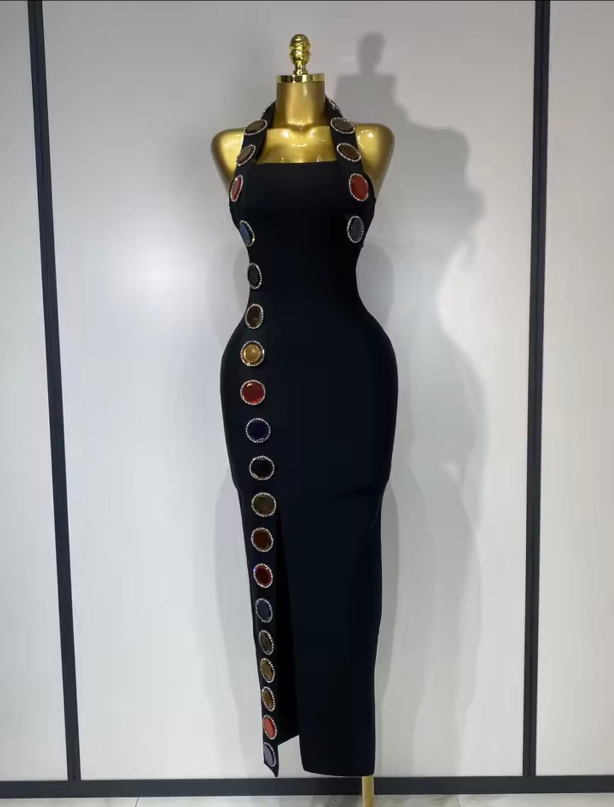 :Women Elegant Bandage Bodycon Dress Halter Rhinestons Elastic Dress Luxury Birthday Celebrity Evening Club Party Wedding Dress