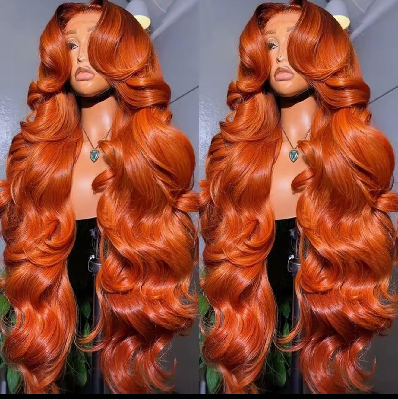 300 Density Ginger Orange 13x6 HD Body Wave Lace Front Wigs 100% Human Hair 30inch Glueless Colored Human Hair Wig Pre Plucked