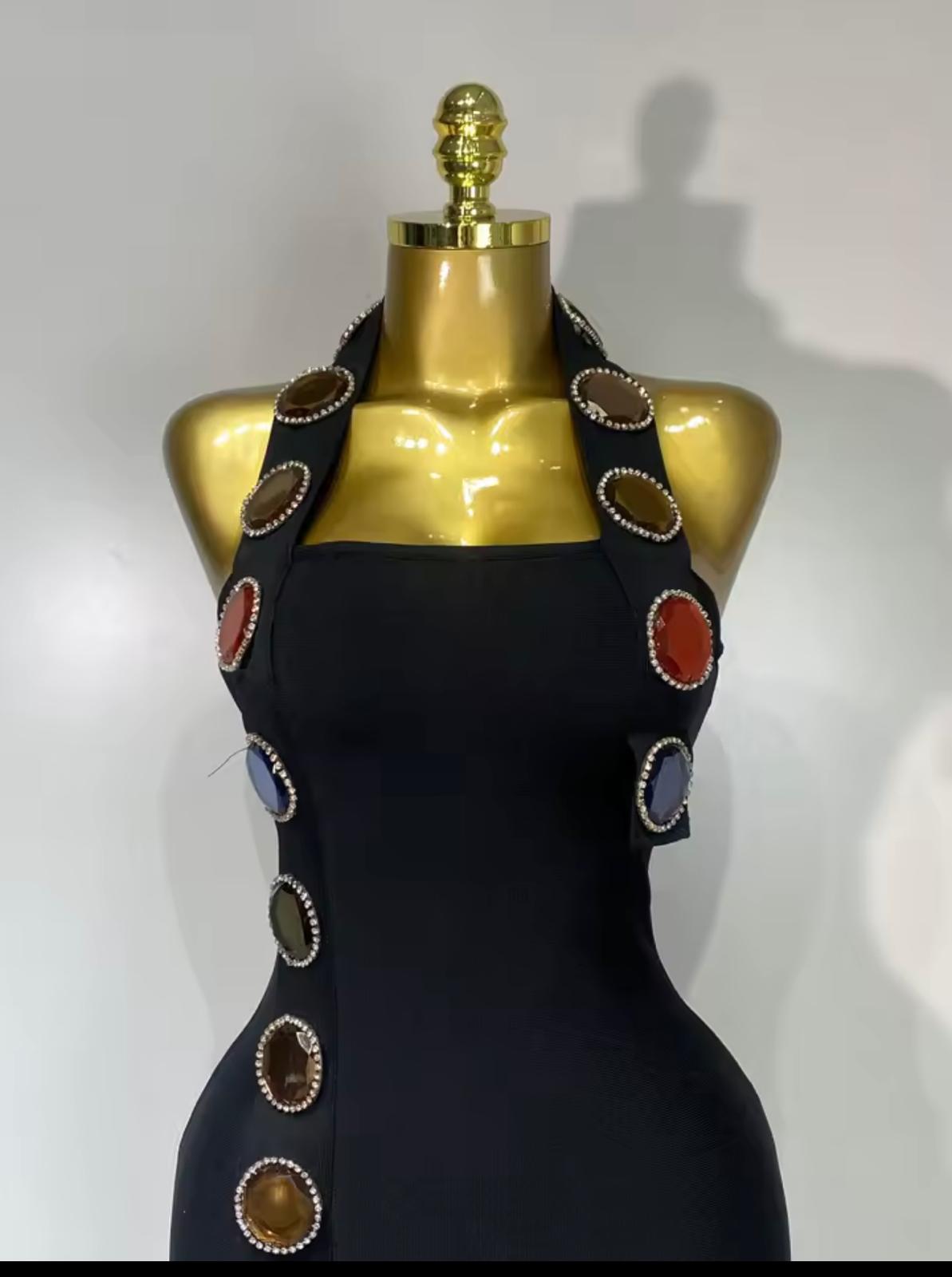 :Women Elegant Bandage Bodycon Dress Halter Rhinestons Elastic Dress Luxury Birthday Celebrity Evening Club Party Wedding Dress