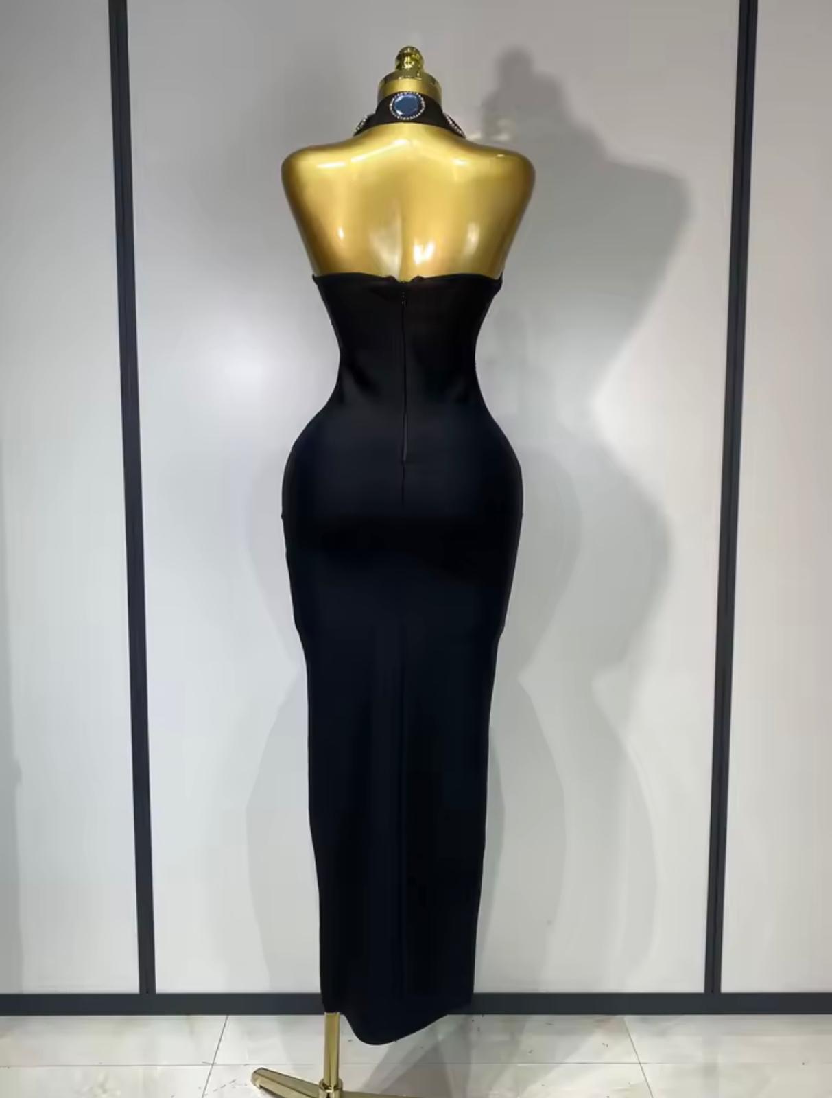 :Women Elegant Bandage Bodycon Dress Halter Rhinestons Elastic Dress Luxury Birthday Celebrity Evening Club Party Wedding Dress