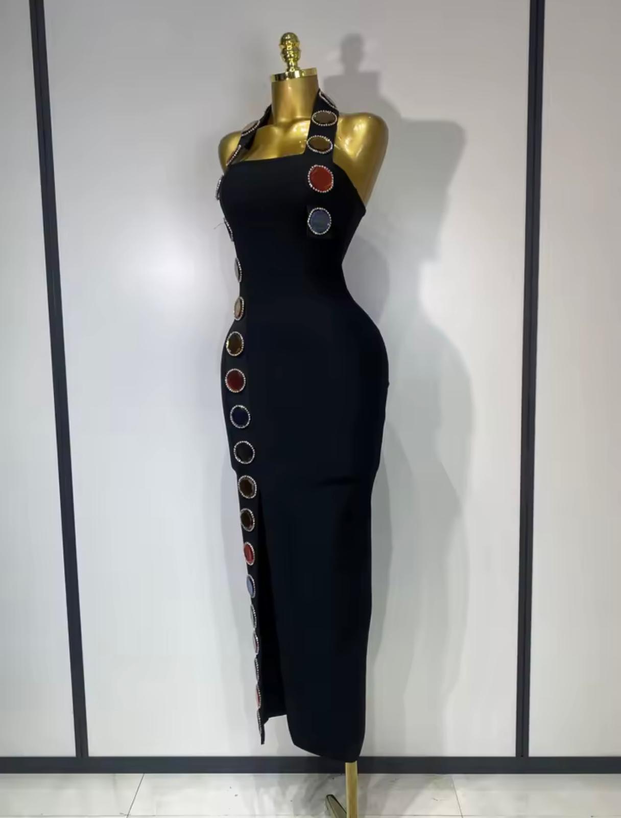 :Women Elegant Bandage Bodycon Dress Halter Rhinestons Elastic Dress Luxury Birthday Celebrity Evening Club Party Wedding Dress