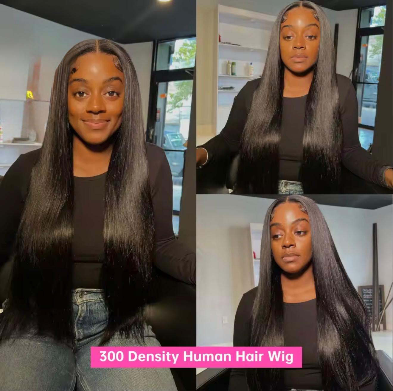 300 Density Lace Wig Human Hair Lace Frontal Wigs Natural Black Brazilian Bone Straight  13x6  Lace Front Human Hair Wig