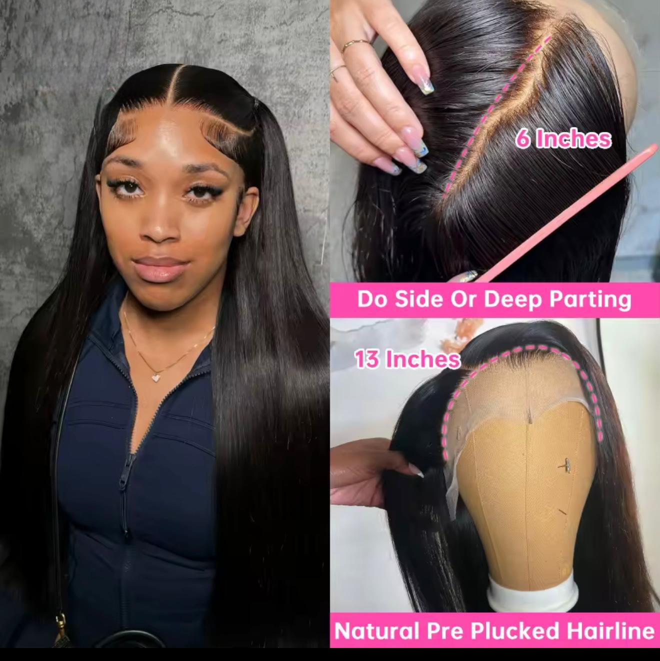 300 Density Lace Wig Human Hair Lace Frontal Wigs Natural Black Brazilian Bone Straight  13x6  Lace Front Human Hair Wig