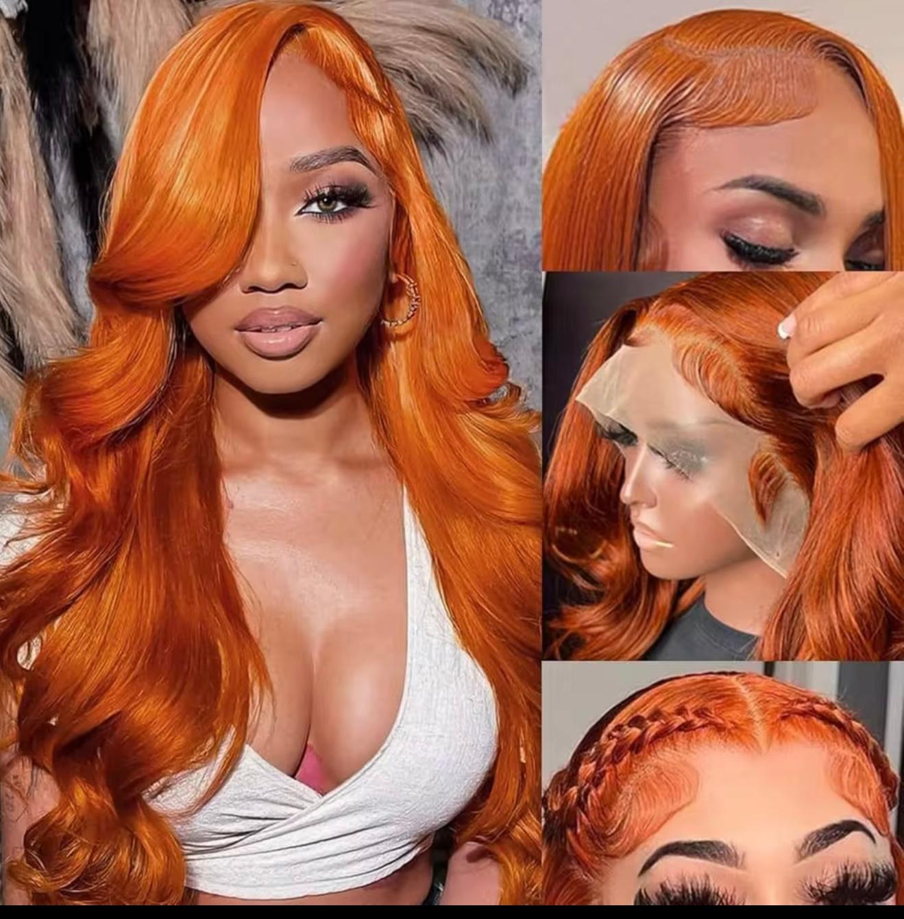 300 Density Ginger Orange 13x6 HD Body Wave Lace Front Wigs 100% Human Hair 30inch Glueless Colored Human Hair Wig Pre Plucked