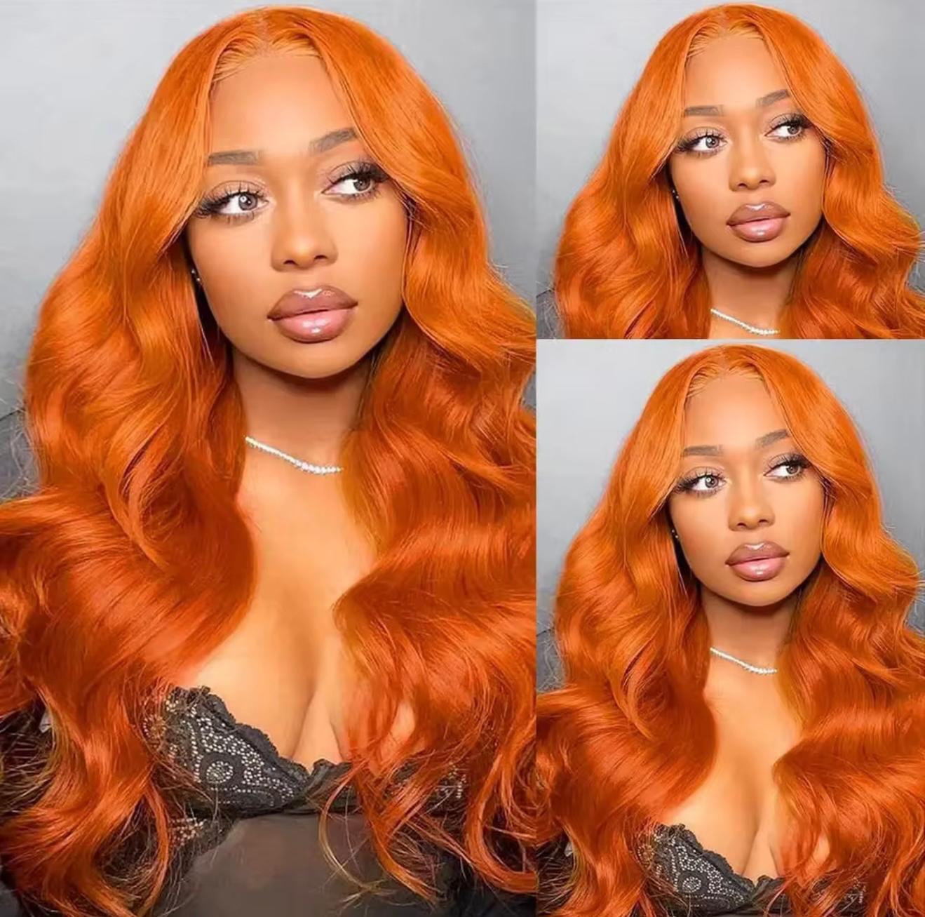 300 Density Ginger Orange 13x6 HD Body Wave Lace Front Wigs 100% Human Hair 30inch Glueless Colored Human Hair Wig Pre Plucked