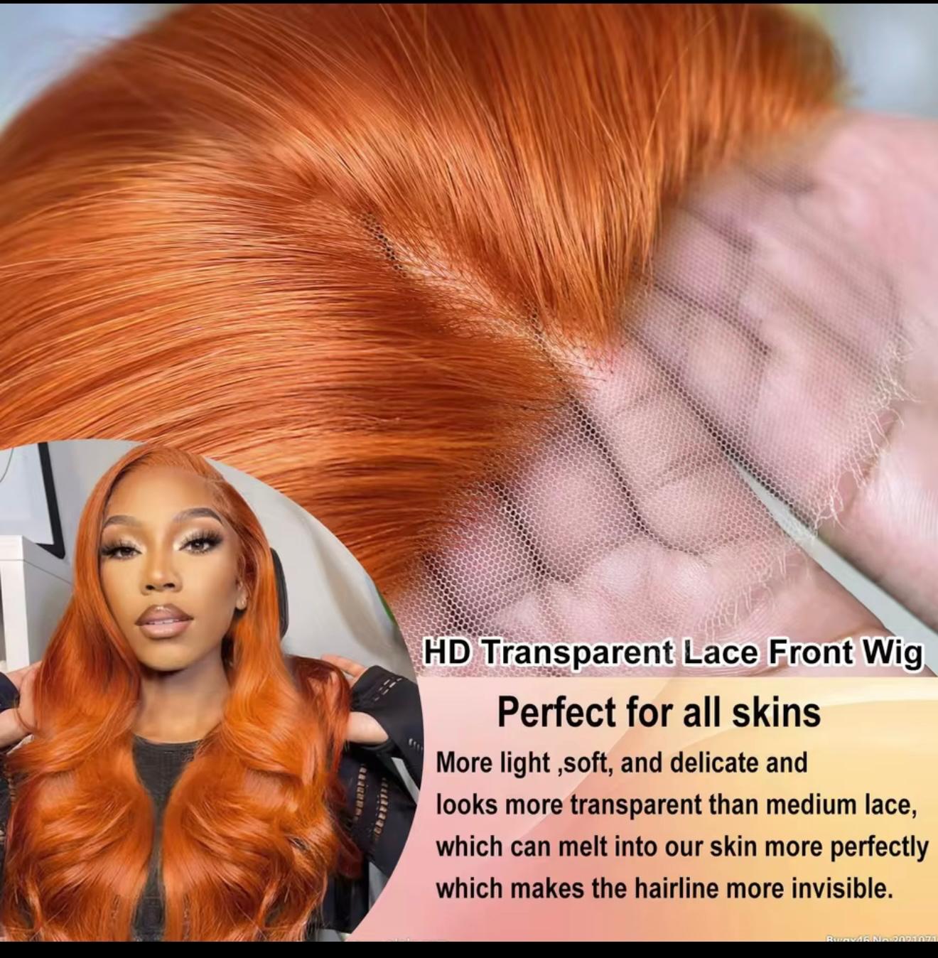 300 Density Ginger Orange 13x6 HD Body Wave Lace Front Wigs 100% Human Hair 30inch Glueless Colored Human Hair Wig Pre Plucked