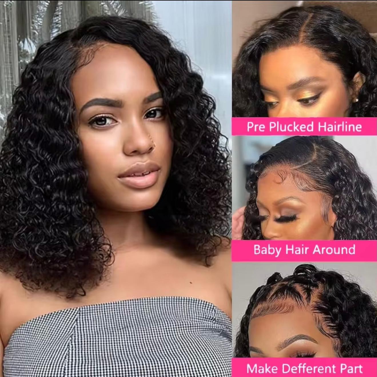 230% Deep Wave Curly Short Bob Wigs Brazilian Hair 13x4 Hd Transparent Lace Frontal Wig 4x4Lace Pre Plucked Curly Wig For Women