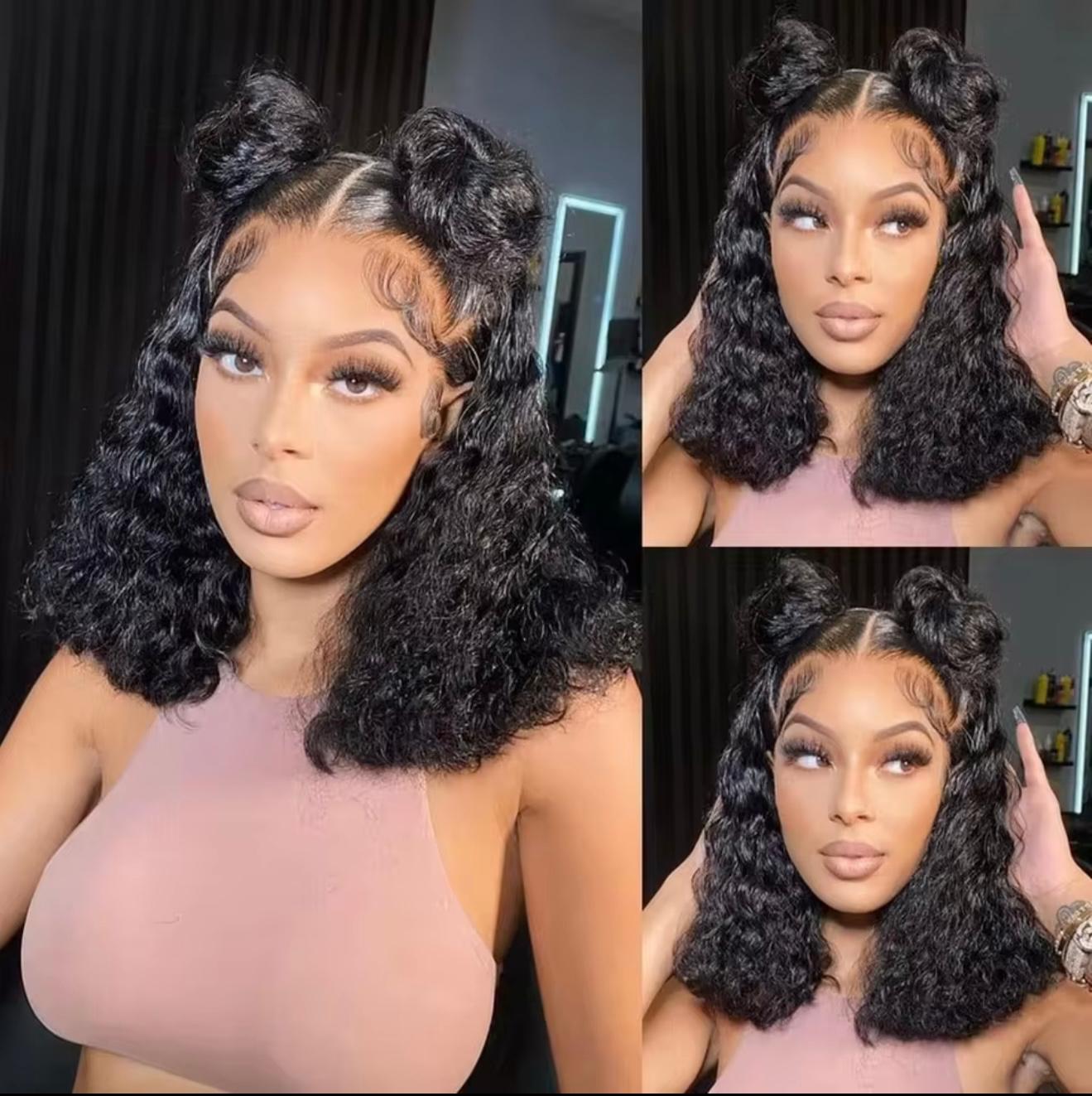 230% Deep Wave Curly Short Bob Wigs Brazilian Hair 13x4 Hd Transparent Lace Frontal Wig 4x4Lace Pre Plucked Curly Wig For Women